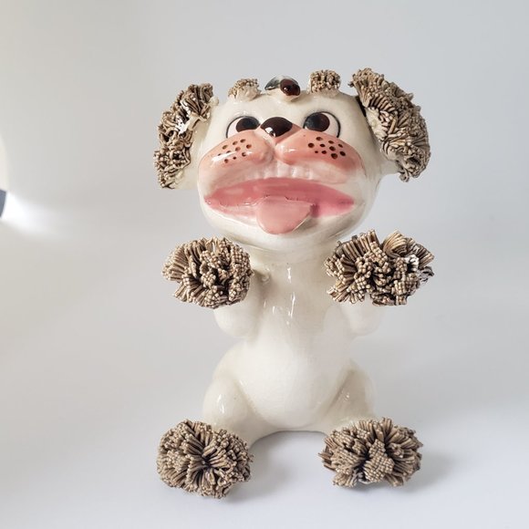 Seated Spaghetti Puppy Dog Porcelain Figurine MCM 1950's Adorable Playful - Picture 1 of 10